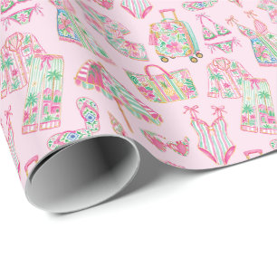 Preppy Pink and Green Palm Beach Chic Style Wrapping Paper