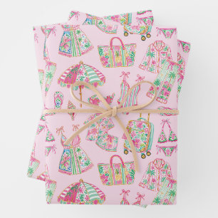 Preppy Pink and Green Palm Beach Chic Style Wrapping Paper Sheets