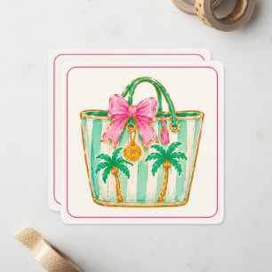Preppy Pink and Green Palm Beach Tote Bag Note Card