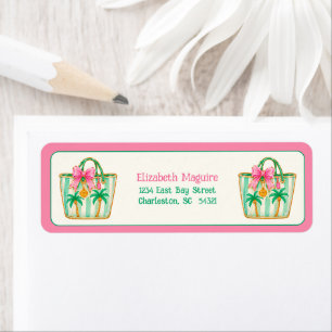 Preppy Pink and Green Palm Beach Tote Bags Label
