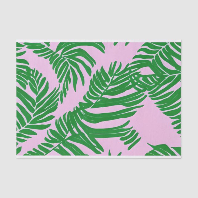 Preppy Pink And Green Palm Leaves Beach House Tissue Paper (Front)