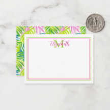 Preppy Pink and Green Palm Leaves Monogram
