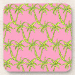 Preppy Pink and Green Palm Tree Coaster