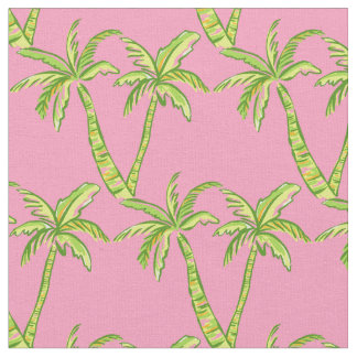 Preppy Pink and Green Palm Tree fabric