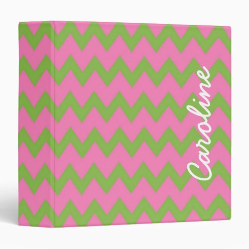 Preppy Pink and Green Personalized Chevron Binder