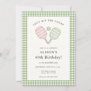 Preppy Pink and Green Pickleball Birthday party  Invitation