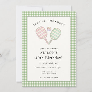 Preppy Pink and Green Pickleball Birthday party Invitation