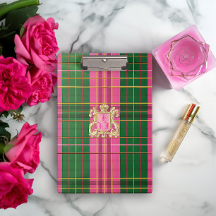 Preppy Pink and Green Plaid Monogrammed Clipboard