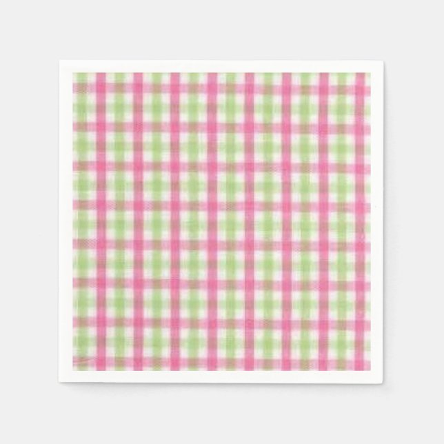 Preppy Pink and Green Plaid Napkins (Front)