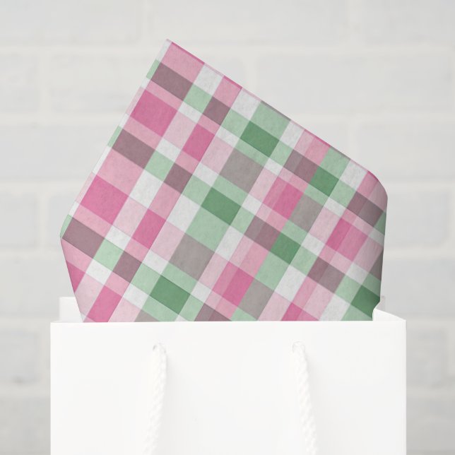 Preppy Pink and Green Plaid Tissue Paper (Gift Bag)