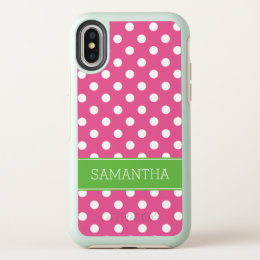 Preppy Pink and Green Polka Dots Custom OtterBox Symmetry iPhone X Case