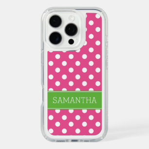 Preppy Pink and Green Polka Dots Custom iPhone 16 Pro Case
