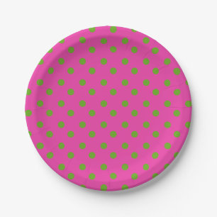 Preppy Pink and Green Polka Dots Paper Plates