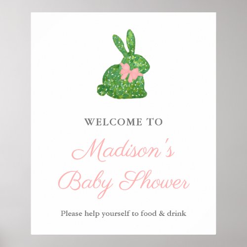 Preppy Pink And Green Rabbit Baby Shower Welcome Poster