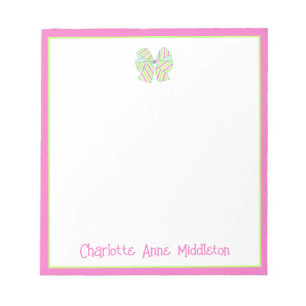 Preppy Pink and Green Stripe Bow Personalized Notepad