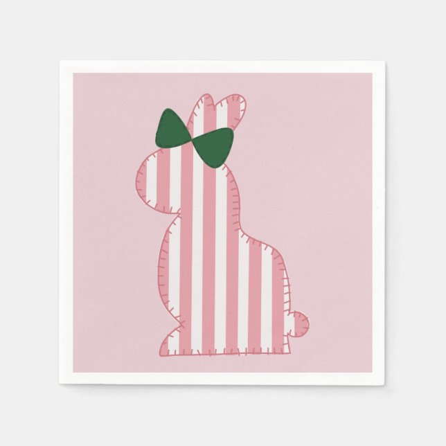 Preppy pink and green striped bunny napkins (Front)