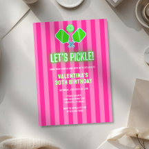 Preppy Pink and Green Striped Pickleball Birthday