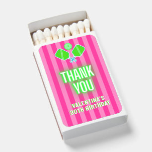 Preppy Pink and Green Striped Pickleball Party Matchboxes
