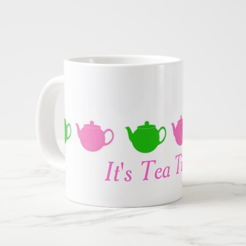 Preppy Pink and Green Teapots Large Coffee Mug