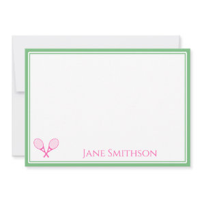 Preppy Pink and Green Tennis Note Card