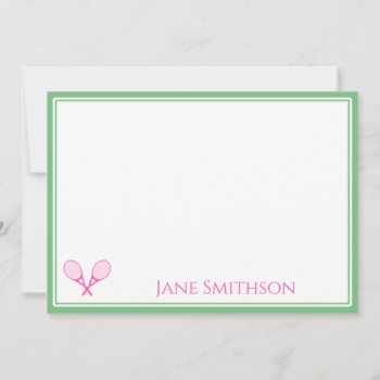 Preppy Pink And Green Tennis Note Card by NoteworthyPrintables at Zazzle