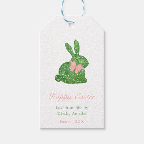 Preppy Pink And Green Topiary Bunny Easter Shower Gift Tags