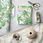 Preppy Pink and Green Tropical Palm Trees Wrapping Paper