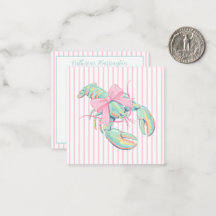 Preppy Pink and Green Watercolor Lobster on Stripe