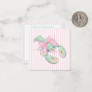 Preppy Pink and Green Watercolor Lobster on Stripe Note Card