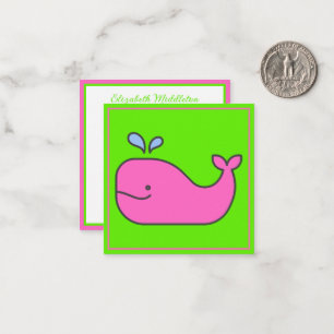 Preppy Pink and Green Whale Personalized Note Card