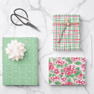 Preppy Pink and Green Wrapping Paper (Set of 3)