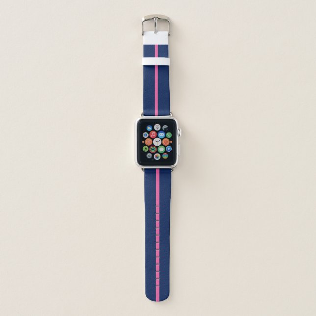 Preppy Pink and Navy Apple Watch Band (Front)