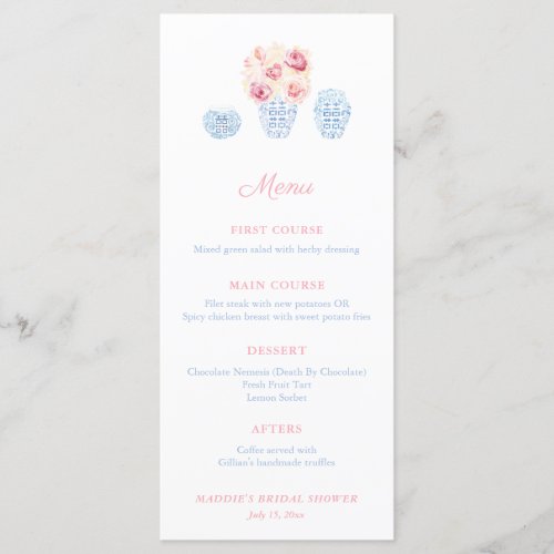 Preppy Pink And Pale Blue Little Girl Baby Shower Menu