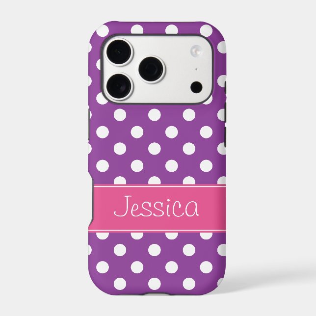 Preppy Pink and Purple Polka Dots Personalized Case-Mate iPhone Case (Back)