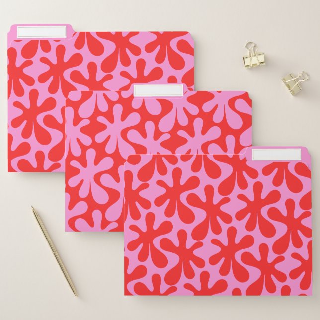 Preppy Pink and Red Amoeba Contemporary Pattern File Folder (Set)