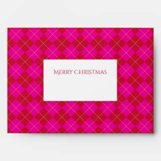Preppy Pink and Red Argyle Christmas Holiday Envelope