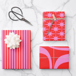Preppy Pink and Red Pattern Mix Wrapping Paper Sheets