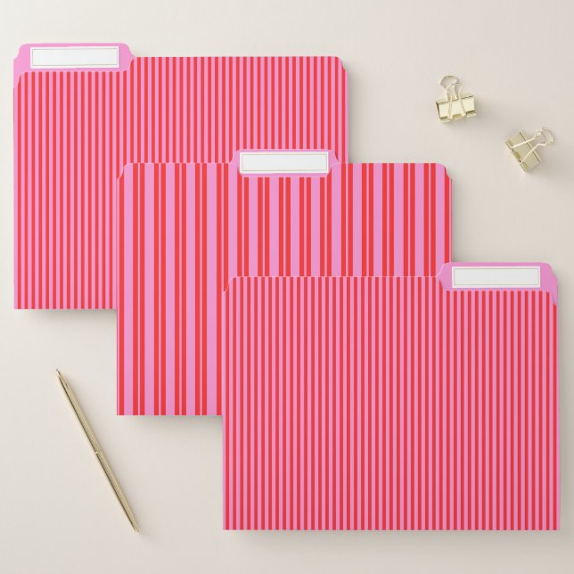 Preppy Pink and Red Stripes Vertical Patterns File Folder (Set)