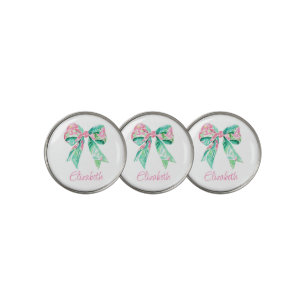 Preppy Pink and Turquoise Floral Bow Personalized Golf Ball Marker