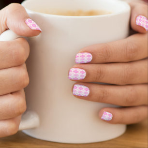Preppy Pink and White Argyle Minx Nail Art