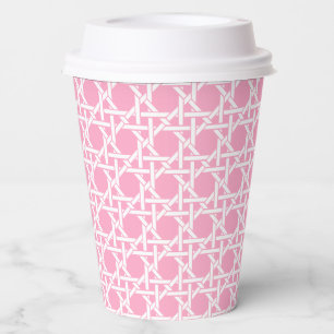 Preppy Pink and White Cane Webbing Woven Paper Cups