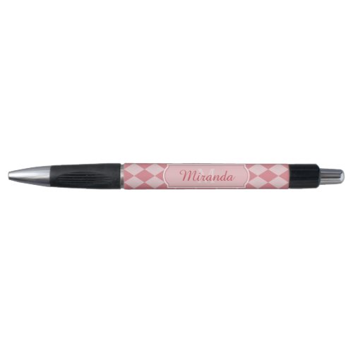 Preppy Pink Argyle Girly Monogram Office Name Pen