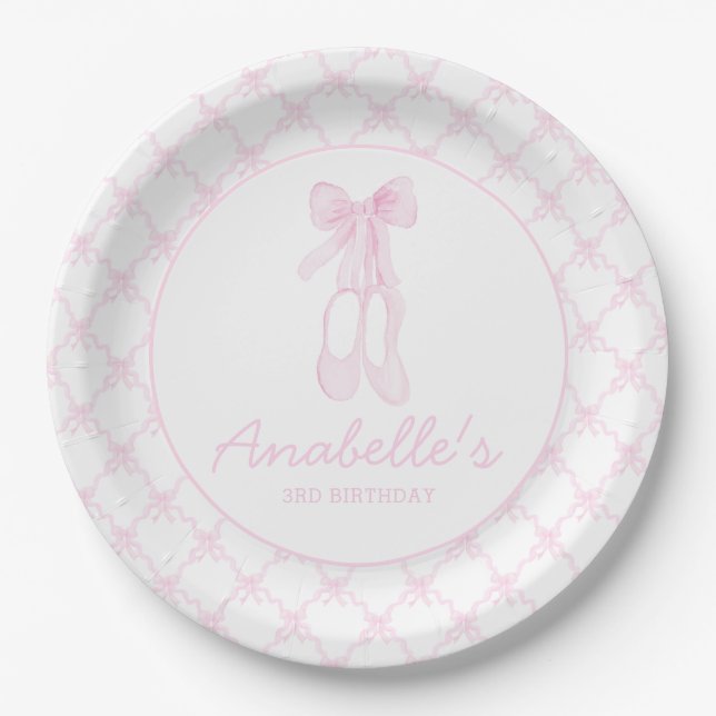 Preppy Pink Ballerina Slippers First birthday  Paper Plates (Front)