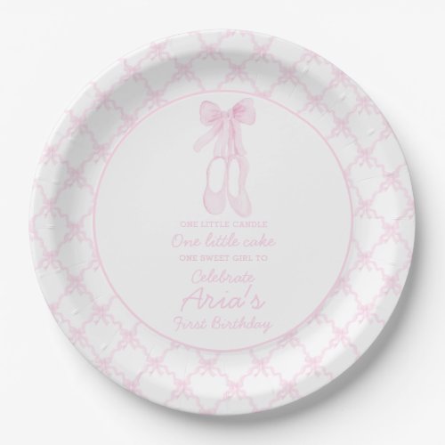 Preppy Pink Ballerina Slippers First birthday  Paper Plates