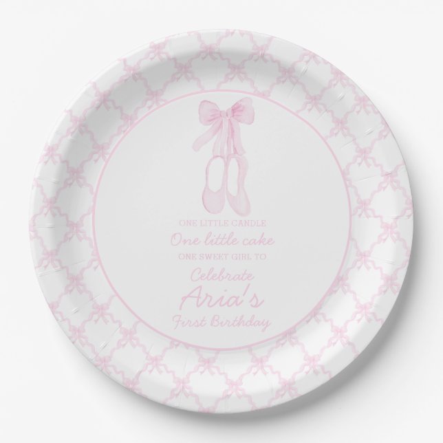 Preppy Pink Ballerina Slippers First birthday  Paper Plates (Front)