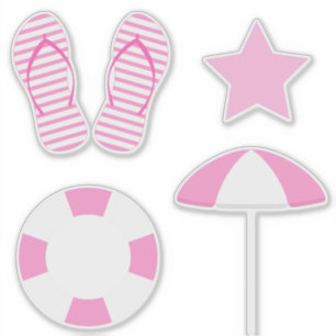 Preppy Pink Beach Summer Set of 4 Sticker