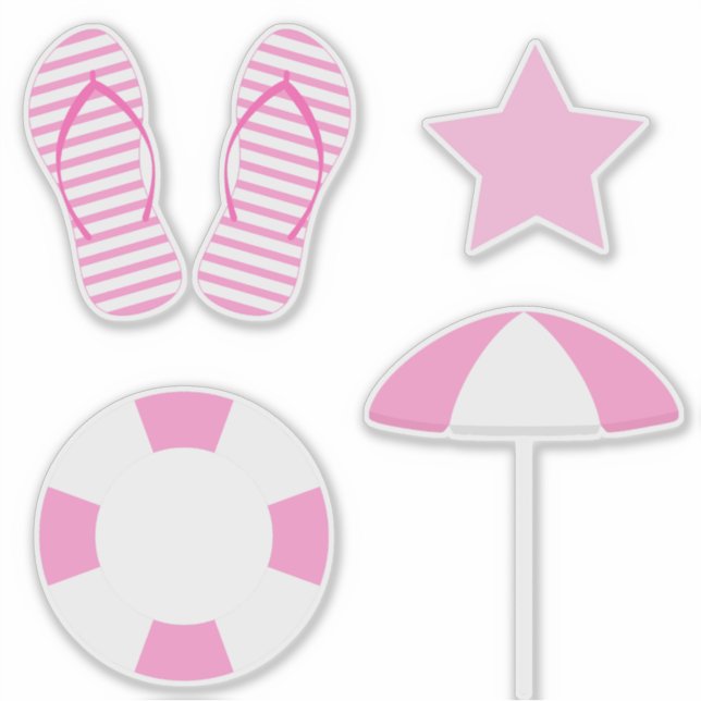 Preppy Pink Beach Summer Set of 4 Sticker (Front)