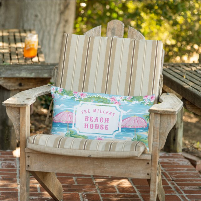 Preppy Pink Beach Umbrella | Beach House Lumbar Pillow (Chair)