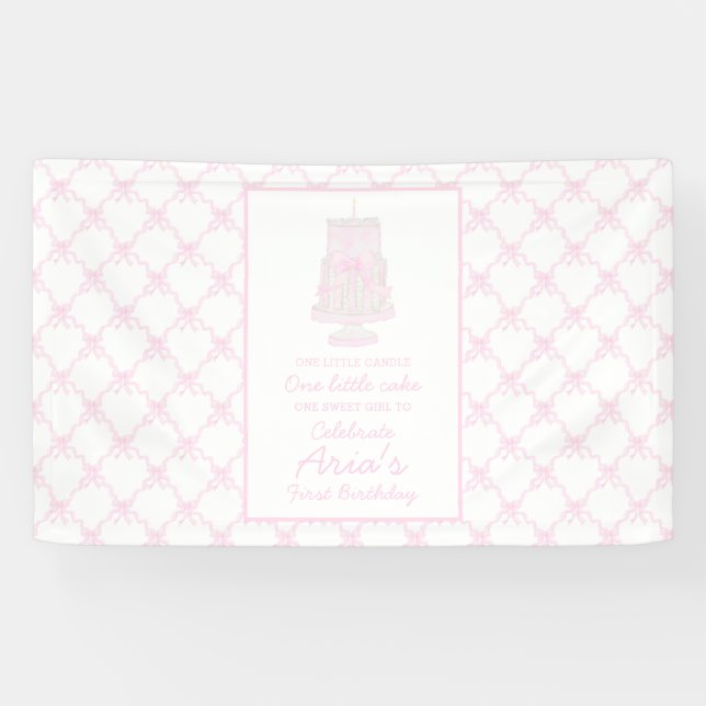 Preppy Pink Birthday Cake First birthday Editable Banner (Horizontal)