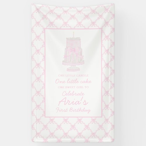 Preppy Pink Birthday Cake First birthday Editable Banner